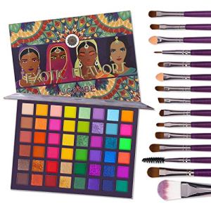 Exotic Flavors Eyeshadow Palette + 15 PCS Eye Brushes Makeup Set 48 Colors Neon Shimmer Matte Glitter Highly Pigmented Gift Set