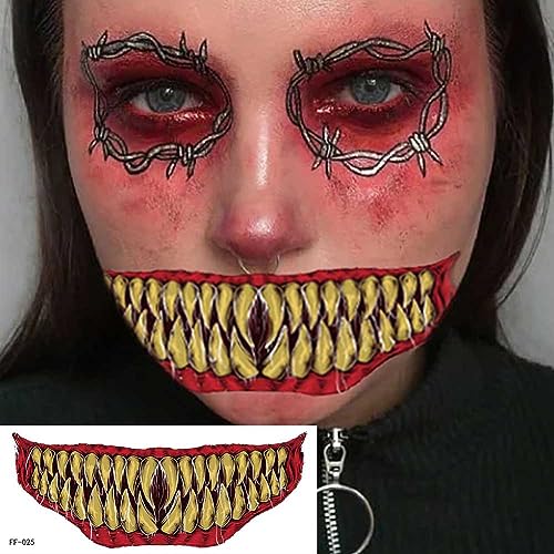 Halloween Clown Horror Mouth Tattoo Stickers Removable Realistic Tattoo Kit - Image 2