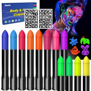 UV Glow Face Paint Crayons Kit, 12 Colors Safe for Kids and Adults