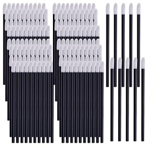 Loobas 200 PCS Disposable Lip Brush Wands, Black, Lint Free, Makeup