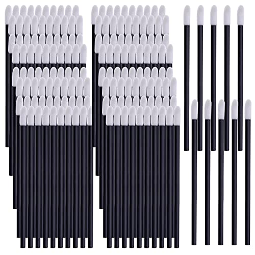 Loobas 200 PCS Disposable Lip Brush Wands, Black, Lint Free, Makeup