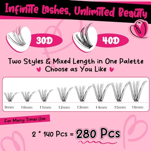 Lash Extension Kit 280Pcs Individual Lashes with Various Styles for DIY - Image 115