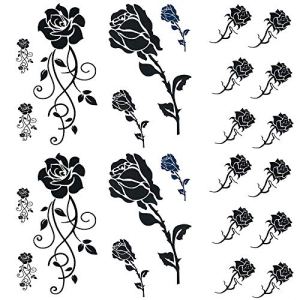 Black Rose Temporary Tattoos Waterproof Long Lasting - 6 Pcs