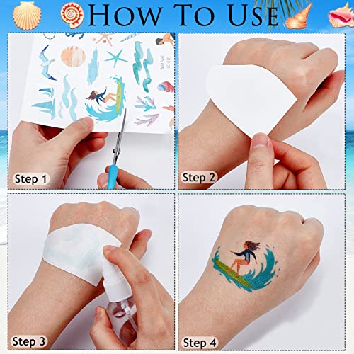 NICENEEDED 10 Sheets Hawaiian Themed Beach Temporary Tattoos, Summer Pool Party Stickers, Waterproof - Image 4