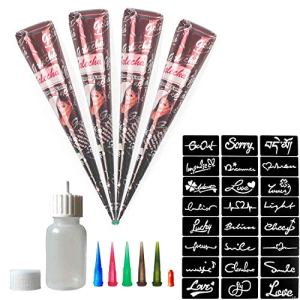 Natural Brown India Painting Tattoo Paste Cone Kit - 24 Free Stencil