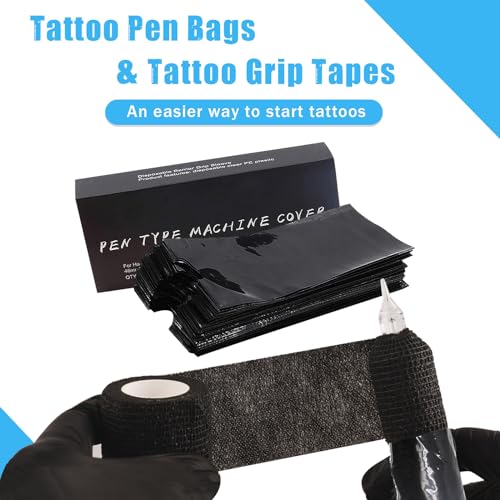 CINRA 200PCS Black Tattoo Pen Covers with 4PCS Grip Tape - Image 6