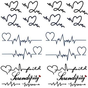 Temporary Tattoo Sticker Letters Love Heartbeat Wave 6 Sheet Body Waterproof