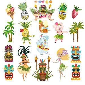KINBOM 8 Sheets Tropical Temporary Tattoos Stickers, Summer Luau Party Decorations for Kids and Adults