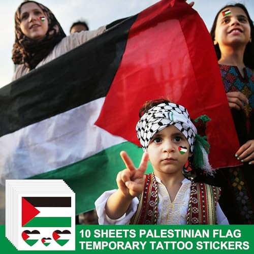 KUIING 10 Sheets Palestine Flag Temporary Tattoo Stickers, Waterproof Fake Tattoos Body Art Sticker - Image 2
