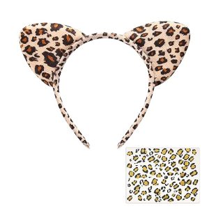 Leopard Print Headband with Temporary Tattoos, Cute Animal Print Cheetah Hair Band Hair Accessories for Women Girls Adults - Ribbon-wrapped Metal, Comfortable, Easy-to-Apply