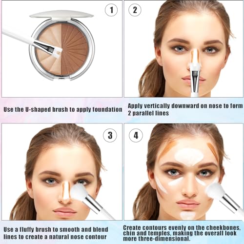Contour Brush U Shape Double Ended Makeup Brush White Synthetic Fiber - Image 3