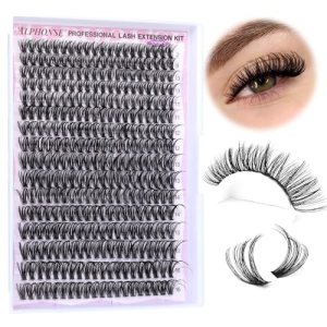 ALPHONSE Lash Clusters 9-16mm DIY Eyelash Extensions 200 Pcs Natural Look D Curl Wispy Cluster Lashes