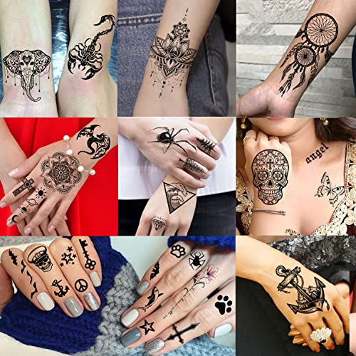 59 Sheets Sexy 3D Rose Flower Temporary Tattoos For Women Girls Arm Neck Snake Floral Sunflower Leaf Peony Adult Black Realistic - Image 4