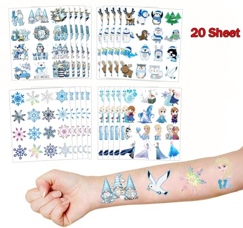 Winter Temporary Tattoo Stickers for Kids Girls Boys Cute Animals Snowflake 20 Sheet - Image 2