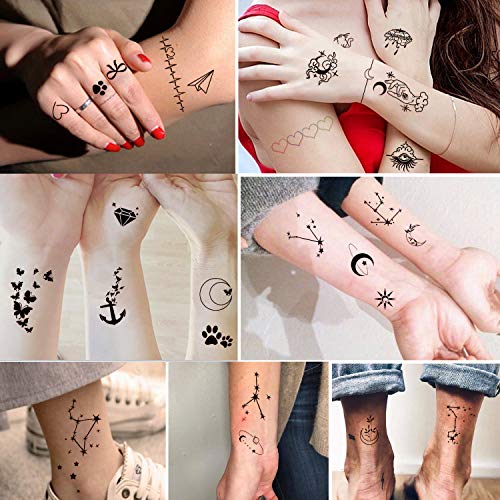 Yazhiji 60 Sheets Tiny Waterproof Temporary Tattoos Moon Stars Constellations Music Compass - Image 3
