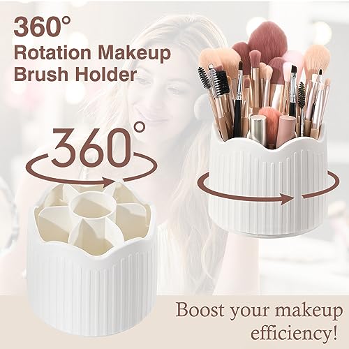 Luxspire Makeup Brush Holder Organizer 360° Rotating 7-Slot White - Image 2