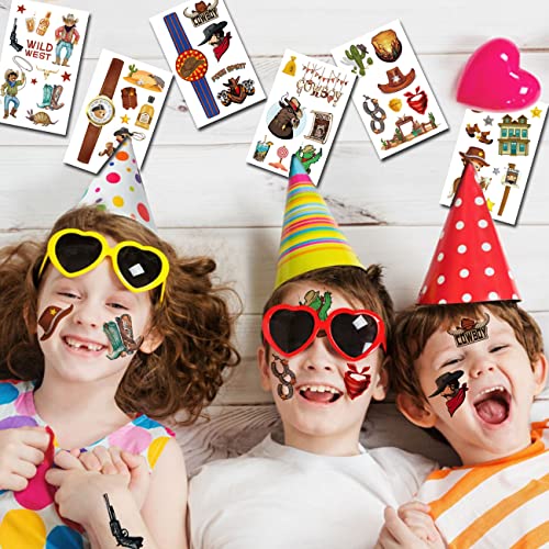 CHARLENT Cowboy Temporary Tattoos for Kids - 100 PCS Western Cowboy Tattoos for Boys Birthday Party Favors - Image 3