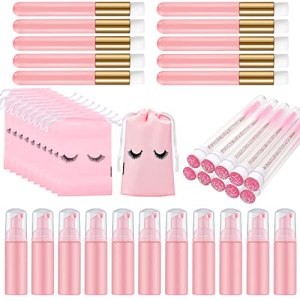 40 PCS Lash Shampoo Brushes Bottle Set Pink Eyelash Aftercare Kit