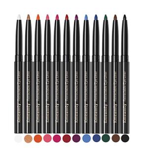 Gel Eye Liner Pencil Set 12 Colors Retractable Long-Lasting Smooth Waterline Eye Liner Lip Liner Eyeshadow
