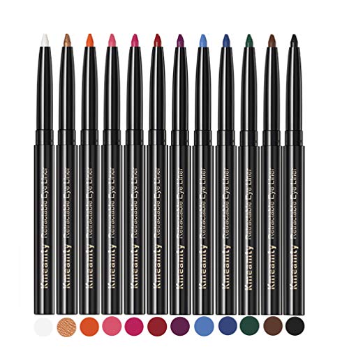 Gel Eye Liner Pencil Set 12 Colors Retractable Long-Lasting Smooth Waterline Eye Liner Lip Liner Eyeshadow