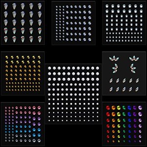 KINBOM 8 Sheets Face Jewels Stickers with Tweezers, Self-Adhesive Face Diamonds, Multicolored, Premium Rhinestone and Acrylic Material