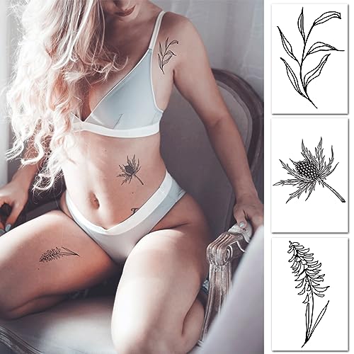 Botanical Floral Leaf Temporary Tattoos 60 Sheets Women Girls Adults PARALL Small - Image 3