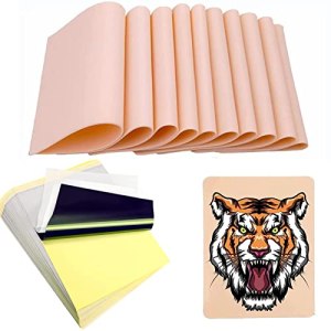 Rattmety Tattoo Skin Practice with Transfer Paper, 10PCS 1mm Thick Soft Silicone Double Sides Tattoo Fake Skin and 10 Sheets 4 Layers Tattoo Tracing Paper