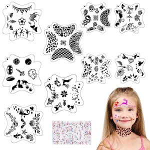 Face Painting Stencils with Gems Stickers for Party Holiday Halloween