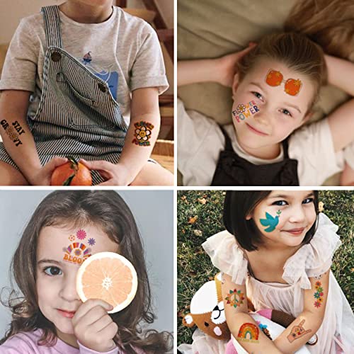 CHARLENT Hippie Temporary Tattoos for Kids - 79 PCS Groovy 70s Flower Power Peace and Love Tattoos - Image 3
