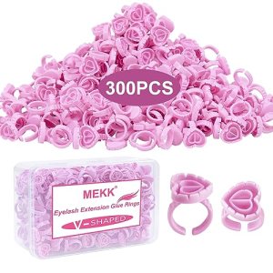 Glue Rings for Eyelash Extensions Disposable Lash Glue Holder 300PCS (Pink)