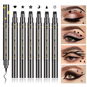 Eye Makeup Stamp Set Waterproof Eyeliner Pen Black Long Lasting Dual Tip Star Moon Heart Flower Smiley