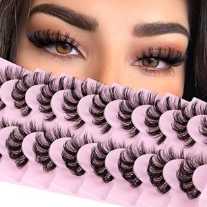ALPHONSE Russian Lashes Clear Band False Eyelashes Natural Look D Curl Curly Fake Lashes 9 Pairs Pack