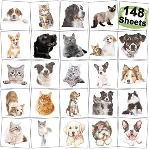 CHARLENT 148 PCS Dog Cat Temporary Tattoos for Kids - 3D Individual Puppy Kitten Tattoos for Boys Girls Animals Birthday Party Favors
