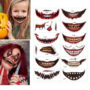 Halloween Clown Horror Mouth Tattoo Stickers 10.5cmx19.2cm
