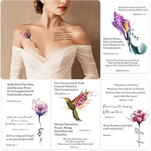 Watercolor Flower Fake Tattoo for Women, Inspirational Proverb