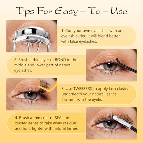 QUEWEL Lash Extension Kit, Clusters Bond & Seal, Applicator Tool, Glue Remover, Natural Look (FDD-H01-kit) - Image 47