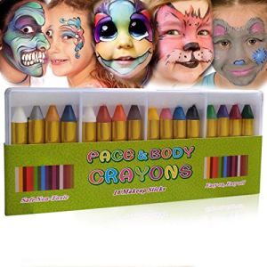 UVEEFUN Face Paint Crayons 16 Colors - Non-Toxic Body Tattoo Halloween Makeup