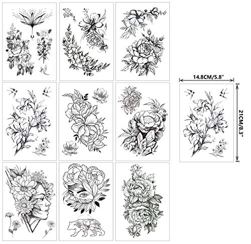 Full Arm Half Arm Tattoo Stickers, Floral For Woman, 17 Sheets, Non-toxic, Rapid Remove - Image 2