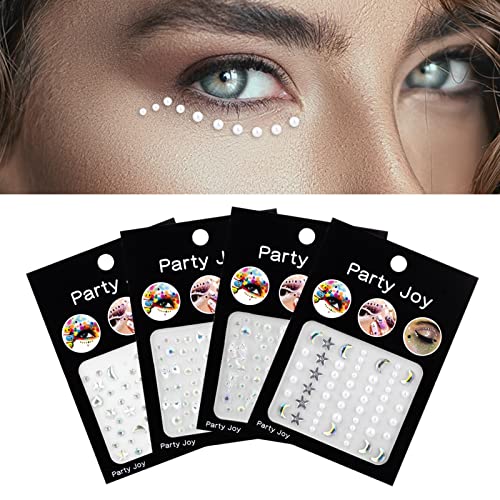 AIEX 4 Sheets Festival Face Gems Stick on, Self-Adhesive Face Jewels Stickers