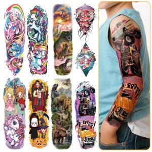 Kids Full Arm Temporary Tattoo Dinosaur Monster Car Planet Spider Shark