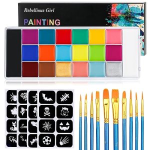 LATIBELL 20 Color Palette Face Paint Kit for Kids, Brushes & Stencils, Vivid & Long Lasting