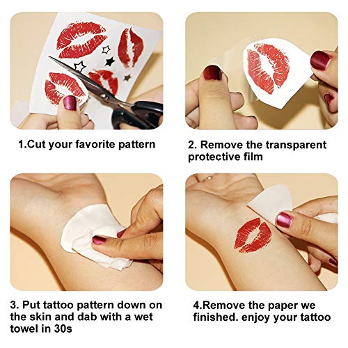 Large Black Rose Flower Temporary Tattoos For Women, Geometric Waterproof Fake Tattoo Sticker Sets - Image 5