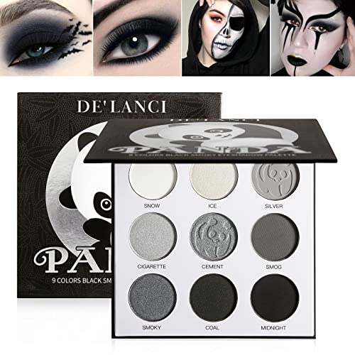 DE’LANCI PANDA 9 Colors True Black Dark Grey Smokey Eyeshadow Palette Goth Makeup Pallet