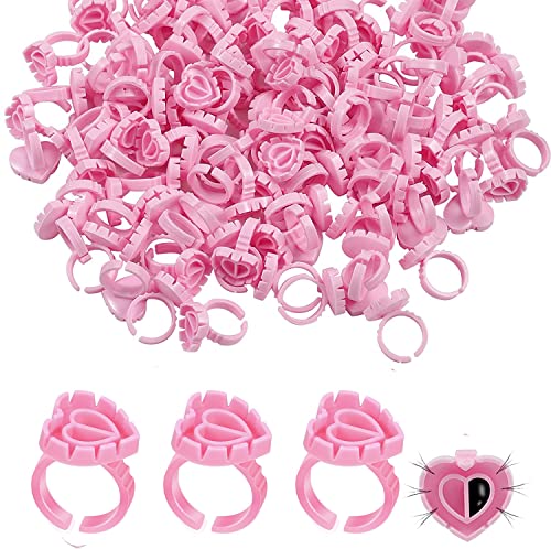 Lovely Heart Shape Glue Rings for Eyelash Extensions Pink Plastic 300 Pcs