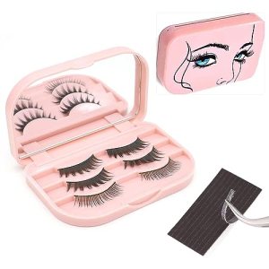 Eyelash Storage Box with Makeup Mirror Holder Light Pink 110*74*20 mm
