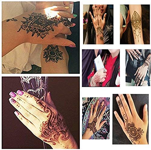 PPVWEY 16 Sheets Henna Temporary Tattoo Stencil Kit, Airbrush Tattoo Sticker Indian Arabian Black Henna Tattoo Temp for Women Kids (16P-2) PPVWEY 16P-2 - Image 5