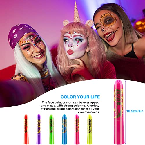 Glow In The Dark Face Paint Crayons Kit 6 Colors UV Black Light Makeup Non-Toxic - Image 2