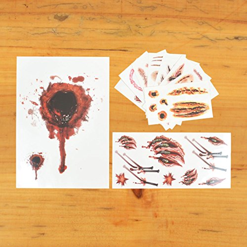 COKOHAPPY Halloween Bleeding Wound Scar Flash Temporary Tattoo 10 Sheets - Image 2