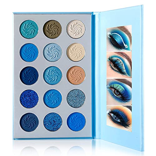 Blue Eyeshadow Palette Matte Shimmer Makeup Eyes, AFFLANO Highly Pigmented Waterproof Eye Shadow Blue Palette, Vegan Nude Silver Grey Glitter Metallic Navy Dark Light Space-Blue Eyeshadow Pallet Shade ecofavor 35.00 g (Pack of 6)