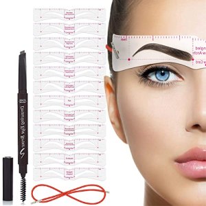 TEUVO Eyebrow Stencils Kit, 12 Styles of Templates and 1 Brown Brow Pencils